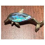 Gold Toned Abalone Dolphin Brooch