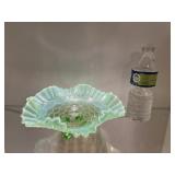 Northwood 1905 Footed Vaseline Ruffled Glass Bowl