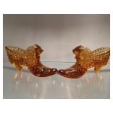 Two Fenton Amber Hobnail Cat Head Slippers