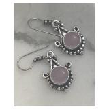 Rose Quartz Gemstone Earrings Silver Tone