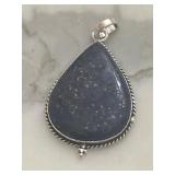 Blue Lapis Gemstone Pendant Silver Tone