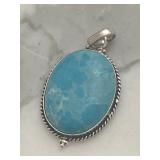 Dominican Larimar Gemstone Pendant Silver Tone