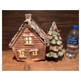 Light Up Log Cabin & Christmas Tree (See Pictures