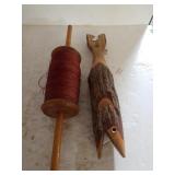 Decorative Wood Fish & Spool Of String