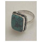 Southwestern Turquoise Gemstone Ring Marked .925
