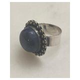 Blue Lapis Gemstone Ring Wide Band Silver Tone