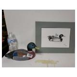 Duck Decoy And Duck Drawing. Signed And Dated By