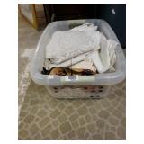 Storage Tote With Contents To Include Tablecloth