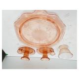 Pink Depression Federal Glass Cake Plate,  Candle