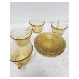 Amber. Colored Federal Glass Punch Cups, Saucers