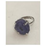 Purple Druzy Gemstone Ring Silver Tone