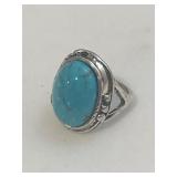 Turquoise Southwestern Gemstone Ring Silver Tone