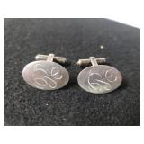 Mens Silver Engraved Cufflinks - Marked Sterling