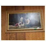 Oil On Canvas Children With Rabbits Painting