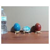 3 Vintage Alabaster Eggs with Stands
