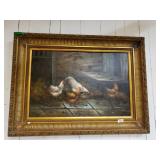 Oil On Canvas Chicken Painting