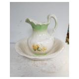 Large Yellow Rose Wash Bowl & Pitcher