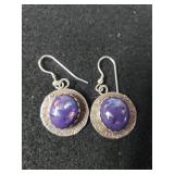 Ladies Silver Purple Stone Dangle Earrings