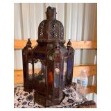 Vintage Moroccan Moorish Metal and Stained Glass