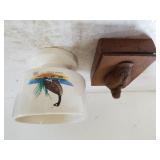 Vintage Wooden Suck Card Box & Haeger Pottery