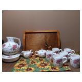 Nasco Springtime Tea Set & Wooden Tray with