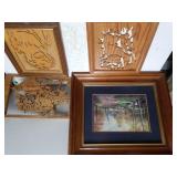 Assorted Wood Carved Artwork & Church Picture