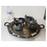 Antique Silver Tone Serving Platter, Shaker,