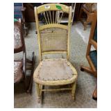 Antique Rocking Chair With Rattan Back