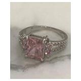 Vintage Platinum Tone Pink Topaz Ring (No