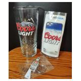 Coors Light grouping, glass w/ raised mountains,