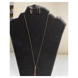 Ladies Gold Heart Dangle Necklace & Earrings -