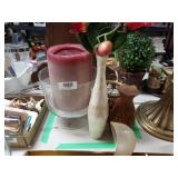Large Candle. Vase And Wine Basket