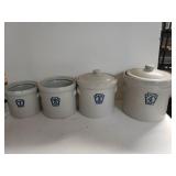 Stoneware Pottery Canisters. Missing 2 Lids