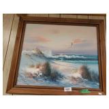 Beach Scene Oil On Canvas Painting Sighned By