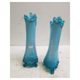 Blue Stretch Swung Art Glass Vases