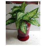Red Vase With Artificial Plant