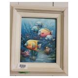 Oil On Canvas Fish  Painting Signed By Artist C
