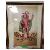 Vintage Print Of Jester Holding Skeleton Head.