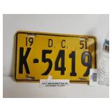 Vintage 1951 Washington DC License Plate