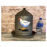 Vintage Chicken Feeder With Painted Chicken