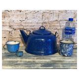 Vintage Enamel Ware Kettle,Cups, & Small Ladle