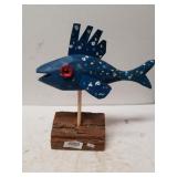 Wood Blue Pedestal Fish Display