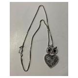 Long Silvertone Owl Necklace