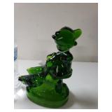 L.E. Smith Colonial Green Glass Goose And Girl