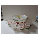 Vintage Tom And Jerry Egg Nog Punch Bowl With 6