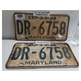 Pair Of 1968 Maryland License Plates