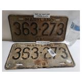 Pair Of 1948 Maryland License Plates