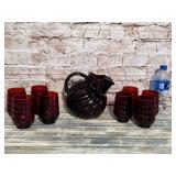 Vintage Royal Ruby Anchor Hocking Pitcher & 6