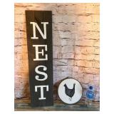 Tall Nest Sign & Cross Stitched Chicken