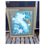 Beautiful Gold Frame Two White Peacocks Picture